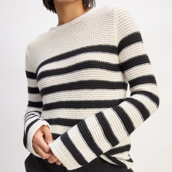 Everlane The Organic Cotton Open-Stitch Crew neck striped pullover sweater, sz L - Picture 1 of 13